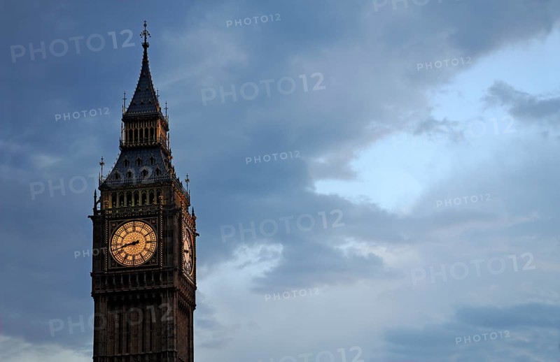 Big Ben (detail) at dusk, Bridge Street, SW1 London, England, Great Britain