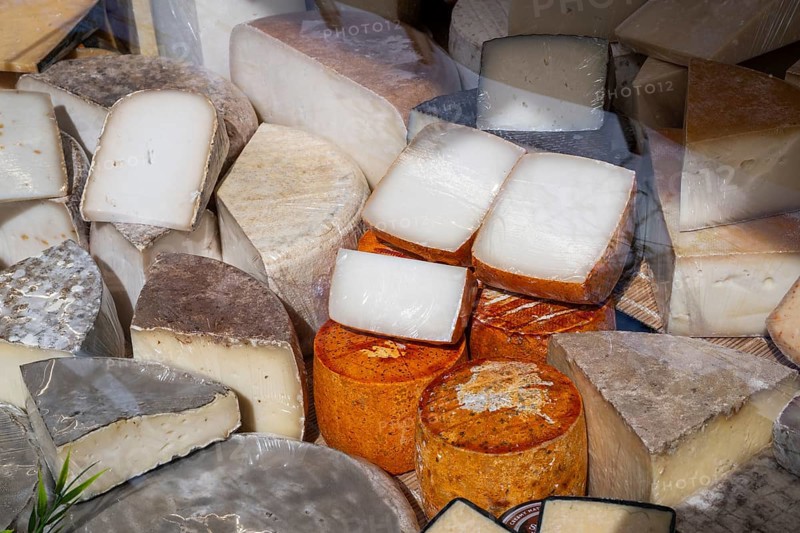 Various cheeses, market, Montparnasse, Paris, France, Europe