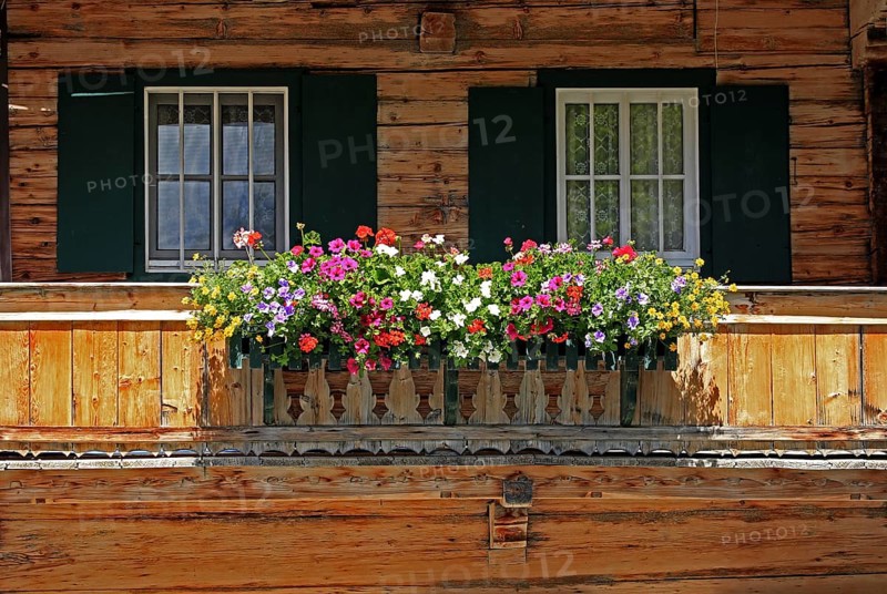Farm, flower box, balcony window, Pertisau, Tyrol, Austria, Europe