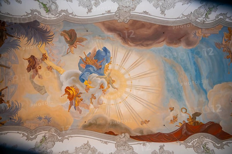 Ceiling painting, interior view of the Catholic parish church, Minster of Our Lady, Lindau Island, Lake Constance, Bavaria, Germany, Europe