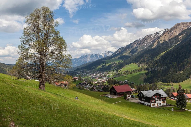 View of Riezlern, back mountains of the Allgaeu Alps, Kleinwalsertal, Vorarlberg, Austria, Europe