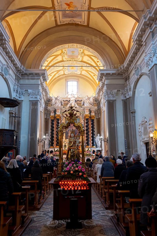 People Praying Inside the Church of San Nazzaro (Croglio) in Castelrotto, Ticino, Switzerland, Europe