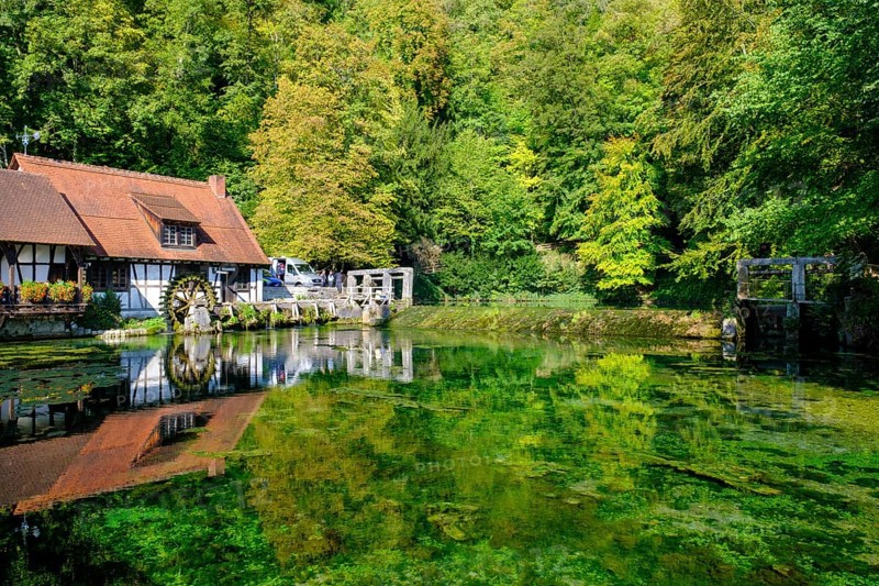 Hammerschmiede, mill, Blautopfhaus, at the Blautopf, Blaubeuren, Swabian Alb, Baden-Wuerttemberg, Germany, Europe