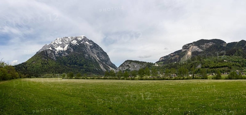 Meadow area, behind the Grimming, panoramic view, near Irdning, Styria, Austria, Europe