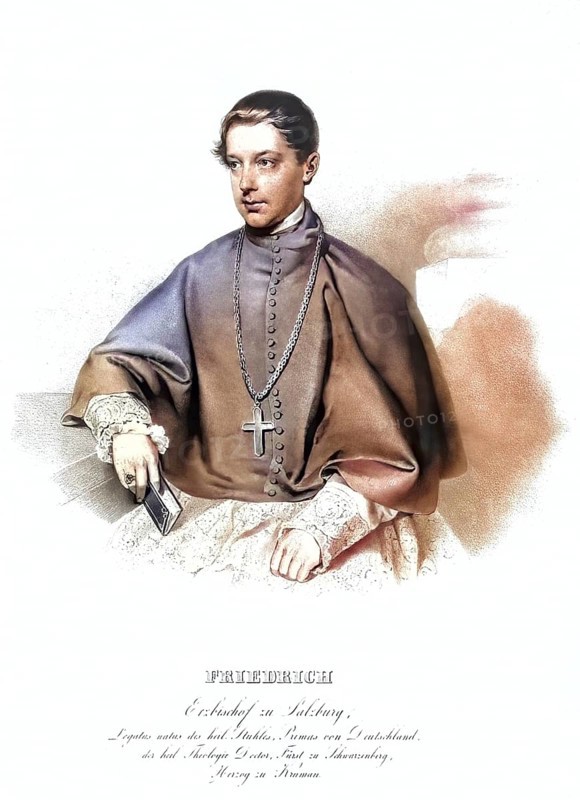Friedrich Johann Joseph Coelestin Fuerst zu Schwarzenberg (born 6 April 1809 in Vienna, died 27 March 1885 in Vienna) was an Austrian Cardinal and Archbishop of Salzburg and Prague, Historical, digitally restored reproduction from a 19th century original, Record date not stated