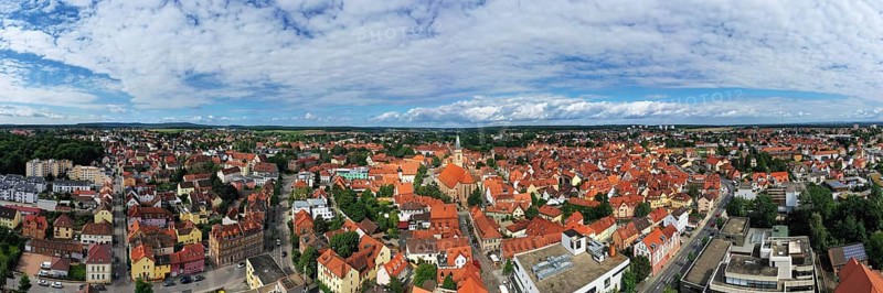 Aerial view of the historic old town of Schwabach with a view of the town church of St John and St Martin. Schwabach, Middle Franconia, Bavaria, Germany, Europe