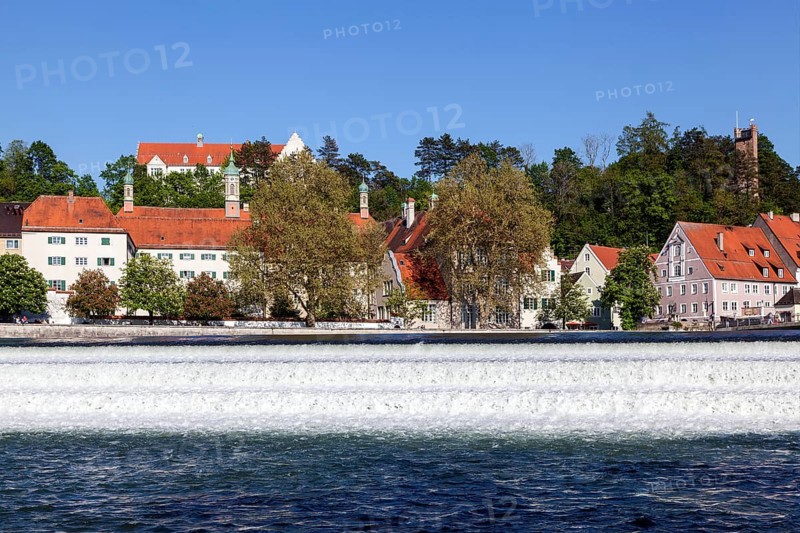 Historic old town centre of Landsberg am Lech, in front of the Lech weir, Upper Bavaria, Bavaria, Germany, Europe