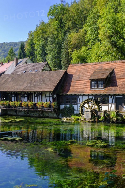 Hammerschmiede, mill, Blautopfhaus, at the Blautopf, Blaubeuren, Swabian Alb, Baden-Wuerttemberg, Germany, Europe