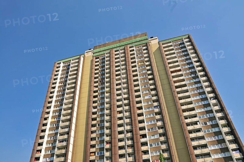 Residential tower block KoelnBerg, a social hotspot in the Meschenich district of Cologne, North Rhine-Westphalia, Germany, Europe