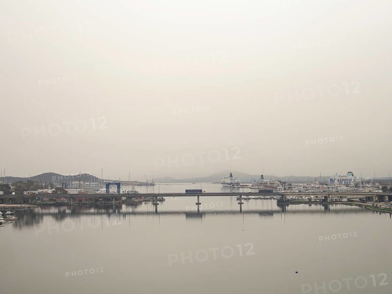 Sahara dust, Olbia harbour, Olbia, Sardinia, Italy, Europe