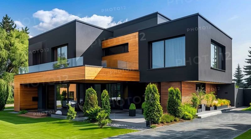 Modern private villa architecture of a house. Luxury property for sale in an upscale community, AI generated