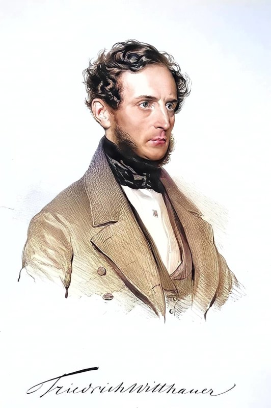 Friedrich Witthauer (born 25 May 1793 in Berlin, died 30 September 1846 in Merano) was a German-Austrian journalist, editor and publisher of the Wiener Zeitschrift fuer Kunst, Literatur, Theater und Mode, Historical, digitally restored reproduction from a 19th century original, Record date not stated