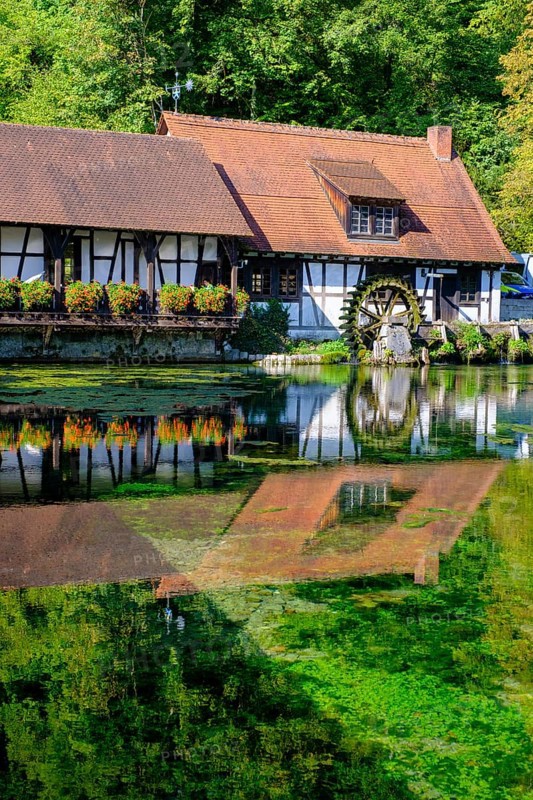 Hammerschmiede, mill, Blautopfhaus, at the Blautopf, Blaubeuren, Swabian Alb, Baden-Wuerttemberg, Germany, Europe