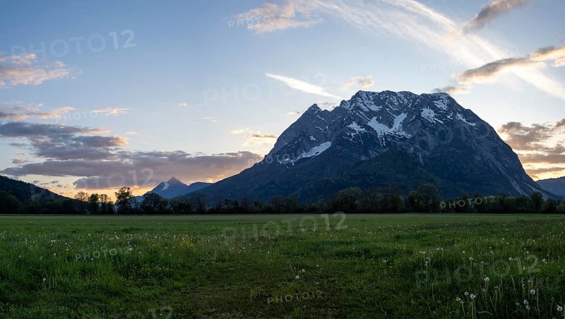 Sunset, Grimming, panoramic view, near Irdning, Ennstal, Styria, Austria, Europe