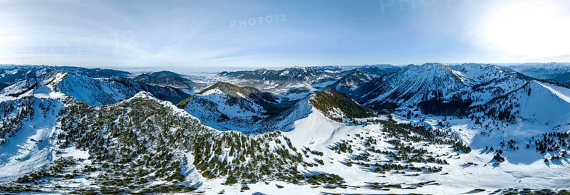 Winter, Alpine panorama with Aiplspitz, Schliersee and Mangfall mountains, Bavarian Prealps, Bavaria, Tyrol, Germany, Europe