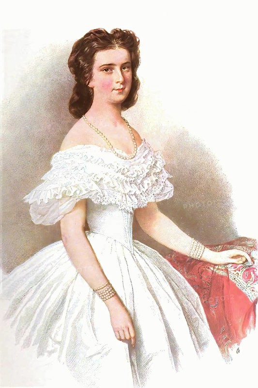 Elisabeth of Austria (born 24 December 1837 as Elisabeth Amalie Eugenie von Wittelsbach, Duchess in Bavaria in Munich, Kingdom of Bavaria, died 10 September 1898 in Geneva, Switzerland) came from the ducal collateral line Palatinate-Zweibruecken-Birkenfeld-Gelnhausen of the House of Wittelsbach. She became Empress of Austria in 1854 through her marriage to her cousin Franz Joseph I and also Queen of Hungary in 1867, Historical, digitally restored reproduction from a 19th century original, Record date not stated