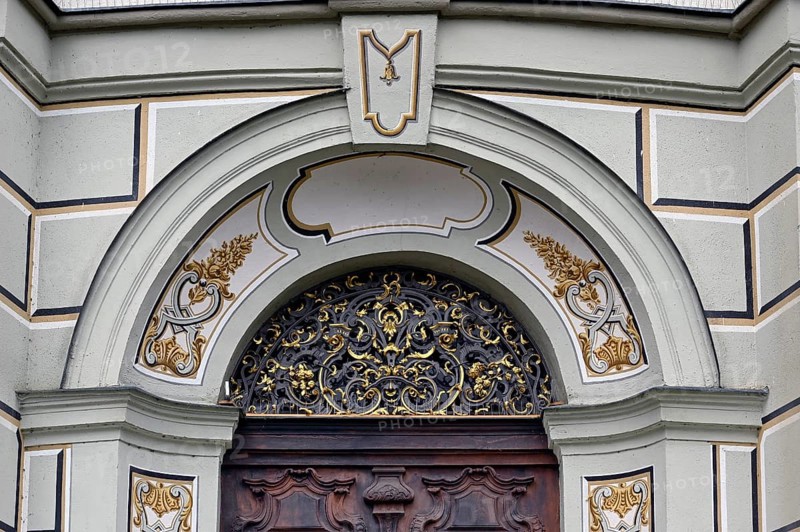 Entrance gate, Basilica of St Alexander and St Theodor, Ottobeuren Monastery, Allgaeu, Swabia, Bavaria, Germany, Europe