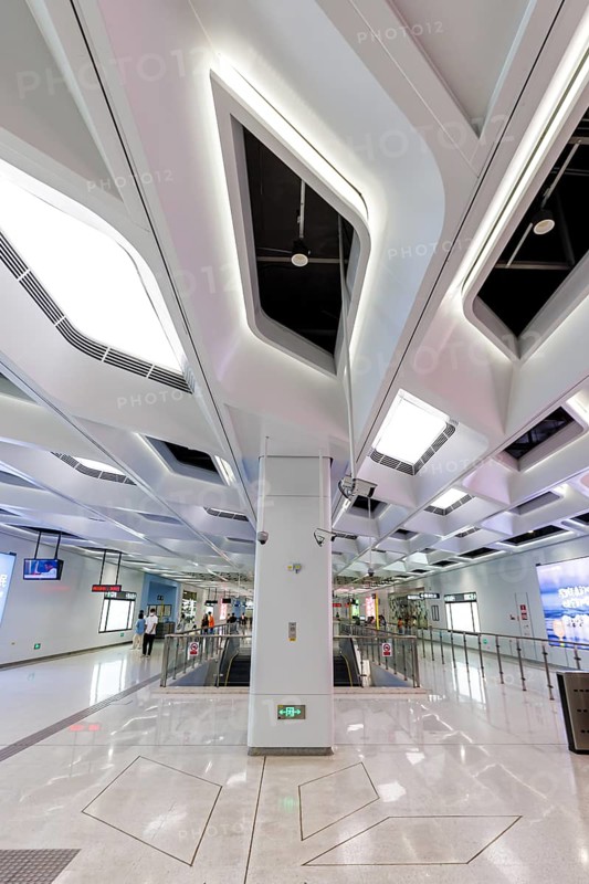 Shenzhen Metro underground station Huanancheng modern public transport architecture in Shenzhen, China, Asia