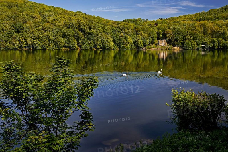 Seeschloesschen, also known as Funkenburg or Villa Niedernhofen, north shore, Hengsteysee, Herdecke, North Rhine-Westphalia, Germany, Europe