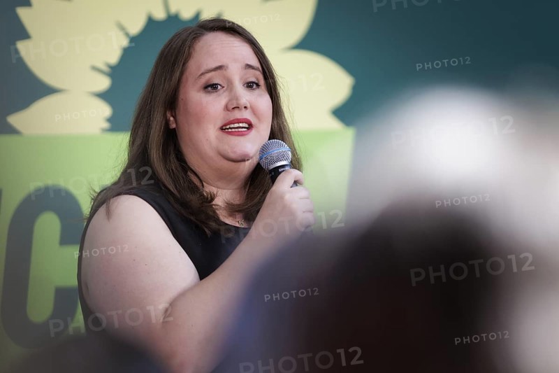 Ricarda Lang, Federal Chairwoman of Buendnis 90/DIE Gruenen, pictured at a press event in Berlin, 13 May 2024. The campaign tours for the European elections of Buendnis 90/DIE Gruenen start today