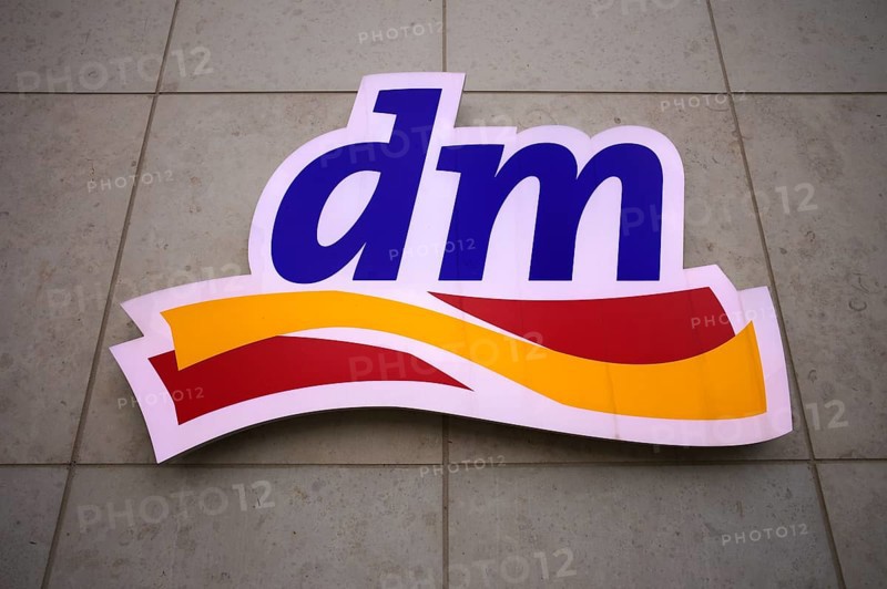 Logo drugstore dm, Stuttgart, Baden-Wuerttemberg, Germany, Europe