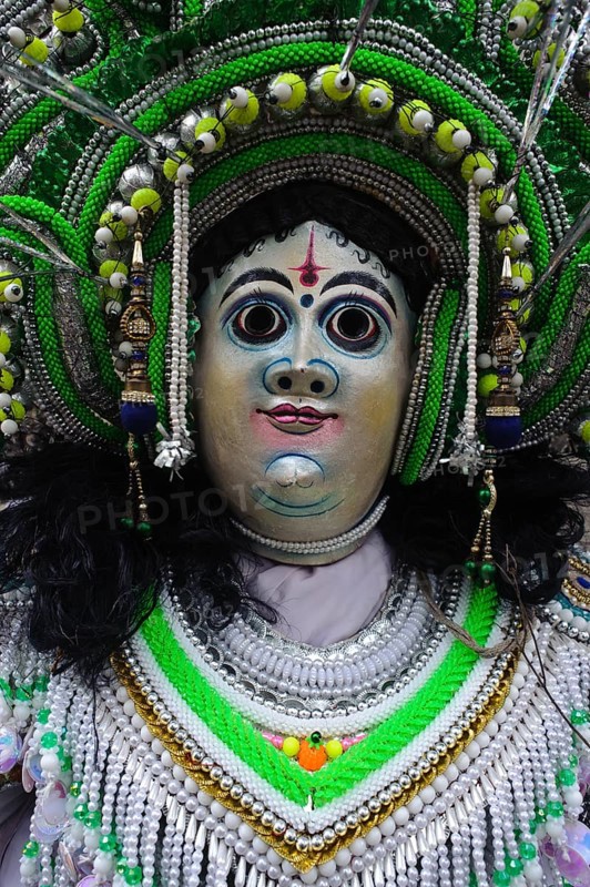 Purulia Chhau dance mask, dancer playing the role of the hindu god Shiva, West Bengal, India, Asia