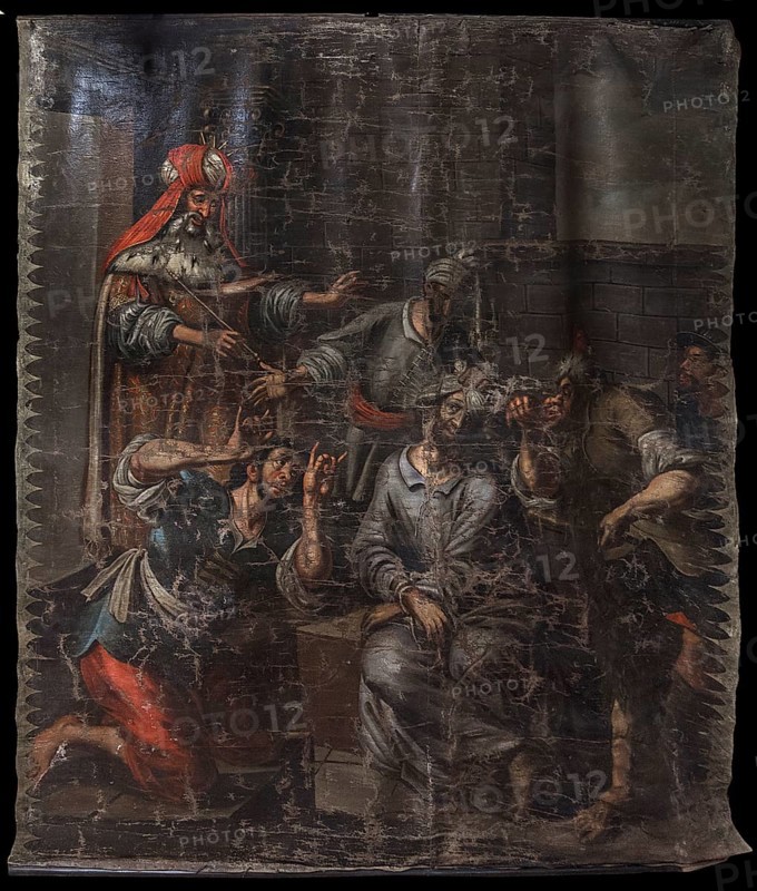 Lenten cloth in Rottweiler Muenster, Rottweil, Baden-Wuerttemberg, Germany, Europe