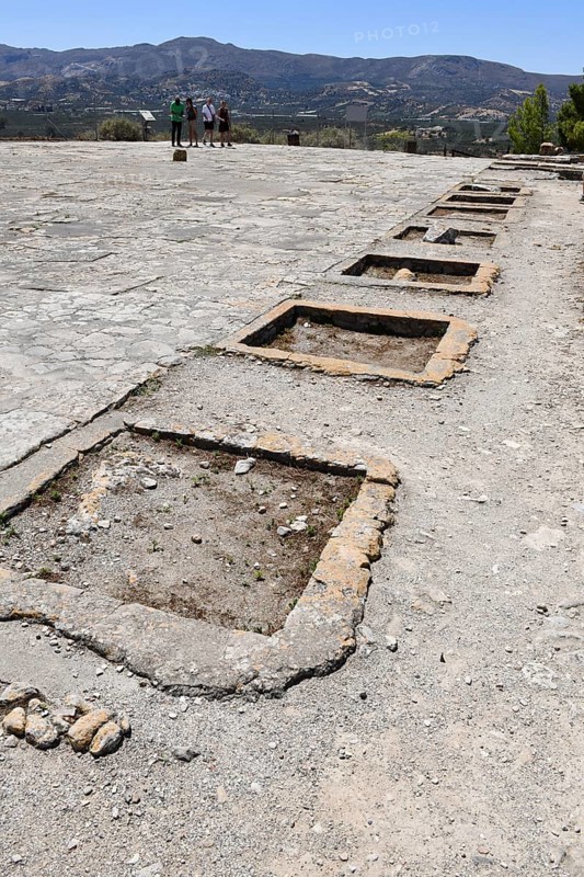 Detail of soil find at side edge of left central square Central Court In archaeological excavation site on hill of Phaistos of Minoan culture pre-Greek ancient Greek people Minoans in antiquity, Kamilari, Crete, Greece, Europe