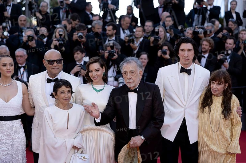 Cannes, France, 16.5.2024: Nathalie Emmanuel, Laurence Fishburne, Kathryn Hunter, Aubrey Plaza, Francis Ford Coppola, Adam Driver and Talia Shire at the premiere of Megalopolis on the red carpet of the Palais des Festivals during the 77th Cannes International Film Festival. The 77th Cannes International Film Festival will take place from 14 to 25 May 2024, Europe