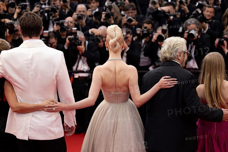 Cannes, France, 15.5.2024: Chris Hemsworth, Anya Taylor-Joy and George Miller (director) at the premiere of Furiosa: A Mad Max Saga on the red carpet of the Palais des Festivals during the 77th Cannes International Film Festival. The 77th Cannes International Film Festival will take place from 14 to 25 May 2024, Europe