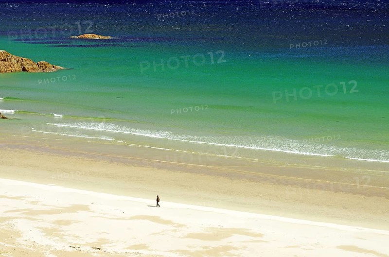 A single person on a wide sandy beach, holiday, Durness, Highlands, Scotland, Great Britain