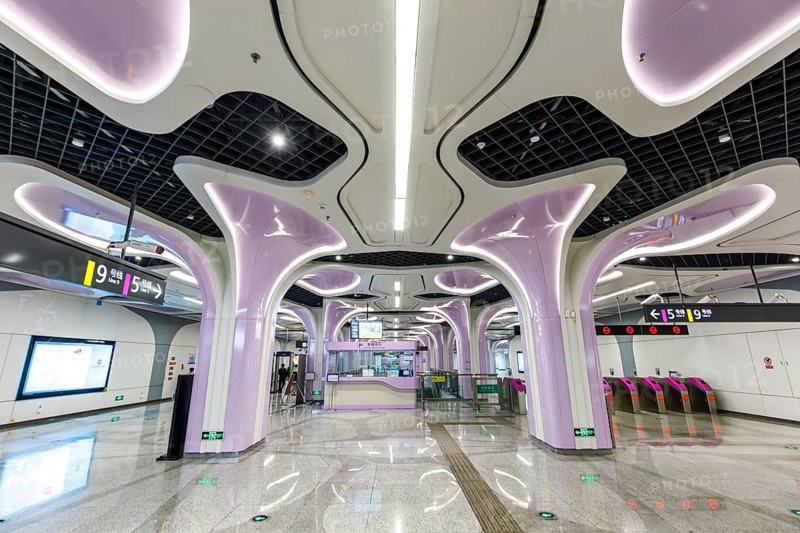 Chengdu Metro underground station Jincheng Avenue modern public transport architecture in Chengdu, China, Asia