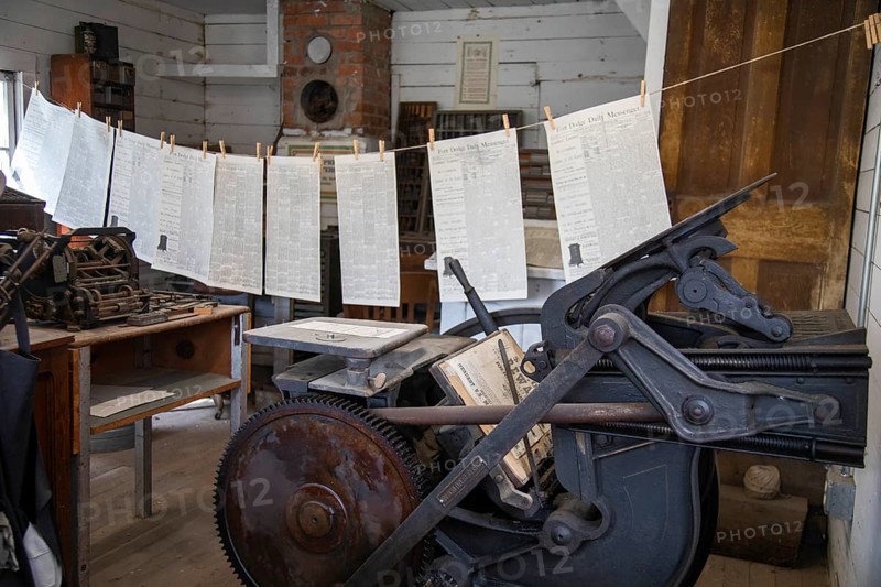 Fort Dodge, Iowa, The Sentinel Print Shop at the Fort Museum and Frontier Village. Operated by the Fort Dodge Historical Foundation, the museum displays the frontier life of the 1850s