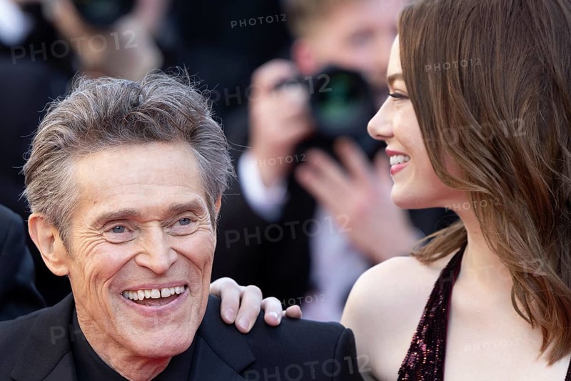 Cannes, France, 17.5.2024: Willem Dafoe and Emma Stone at the premiere of Kinds of Kindness on the red carpet of the Palais des Festivals during the 77th Cannes International Film Festival. The 77th Cannes International Film Festival will take place from 14 to 25 May 2024, Europe