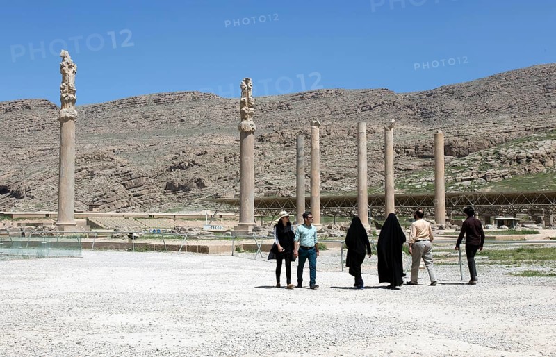 View of the ruins of Persepolis. The ancient Persian residential city of Persepolis was one of the capitals of the ancient Persian Empire under the Achaemenids and was founded by Darius I in the Persis region in 520 B.C., Persepolis, Iran, Asia