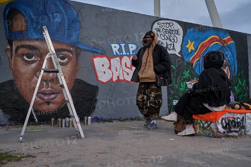 Germany, Berlin, 21.04.2024, Sunday afternoon in Mauerpark, graffiti wall, painting (spray_art) by Eme Freethinker, Basice, portrait for a friend who died of cancer, Europe