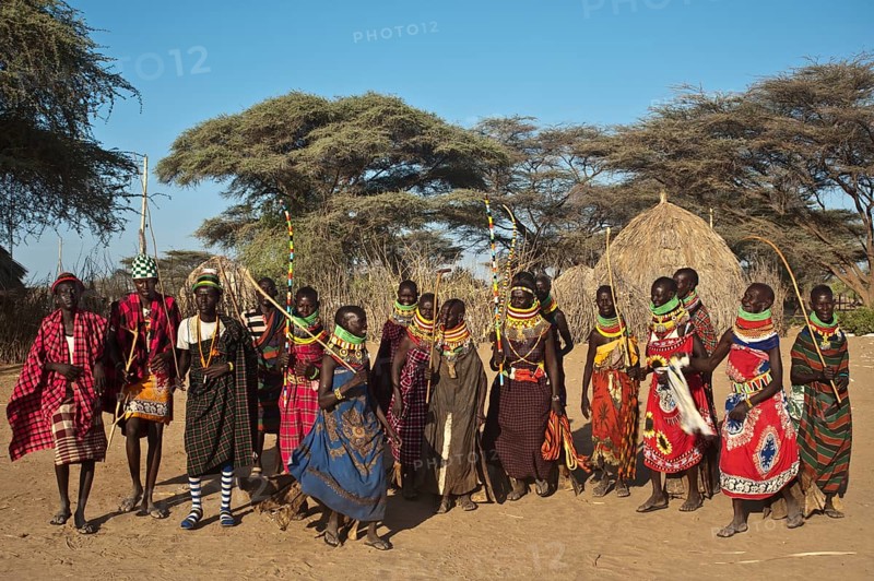 Dance performed by men and women from the Turkana tribe, Kenya, Africa