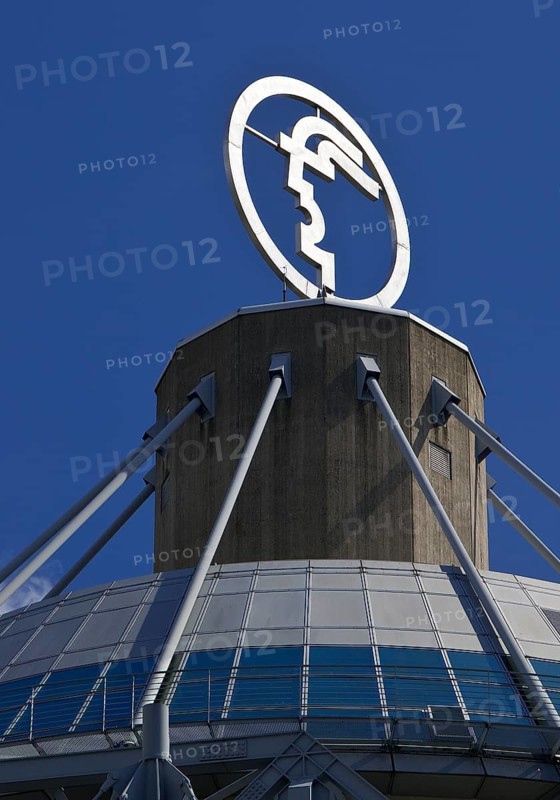 The Hermes logo, emblem of the Hannover Messe, Convention Centre CC, Deutsche Messe AG, Hannover, Lower Saxony, Germany, Europe