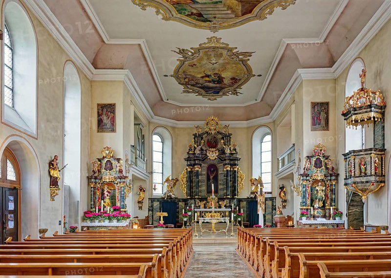 Baroque church of St Pankratius, interior view, Schwetzingen, Baden-Wuerttemberg, Germany, Europe