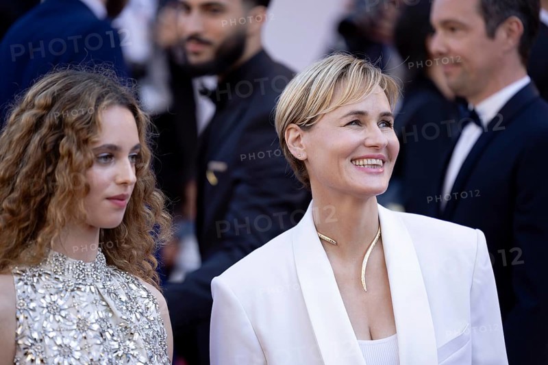 Cannes, France, 17.5.2024: Tess Barthelemy and Judith Godreche at the premiere of Kinds of Kindness on the red carpet of the Palais des Festivals during the 77th Cannes International Film Festival. The 77th Cannes International Film Festival will take place from 14 to 25 May 2024, Europe