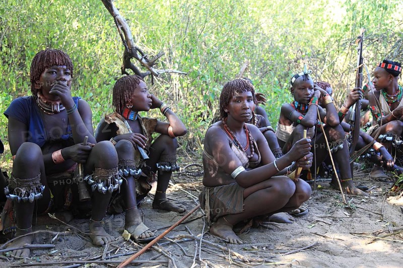 South Ethiopia, Omo region, among the Hamar tribe, Hamer, Hamma, Hammer, Amar or Amer, woman in the run-up to the initiation ritual, the bull leap, Ethiopia, Africa