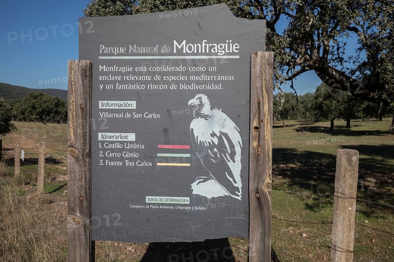 Monfraguee National Park sign, Extremadura, Castilla La Mancha, Spain, Europe