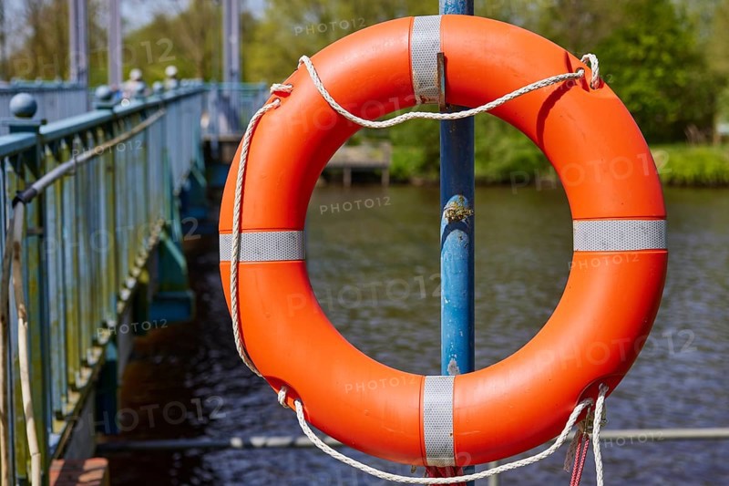 Lifebuoy at the Blue Bridge in Friedrichstadt, Nordfriesland district, Schleswig-Holstein, Germany, Europe