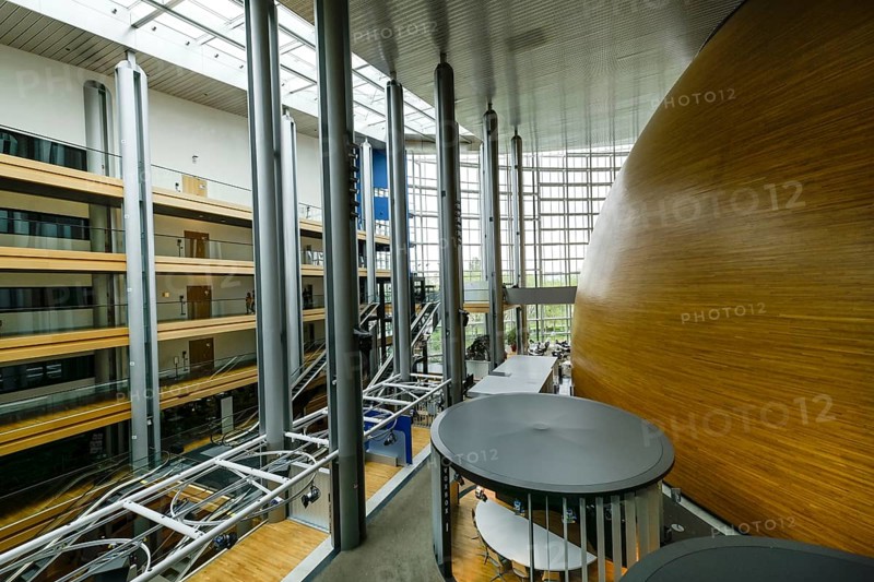 Staircase, interior view, European Parliament, 1 All. du Printemps, Strasbourg, Departement Bas-Rhin, France, Europe