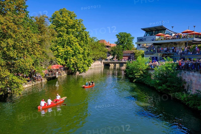 Fishing on the Pegnitz, city festival, Insel Schuett, Nuremberg, Middle Franconia, Franconia, Bavaria, Germany, Europe
