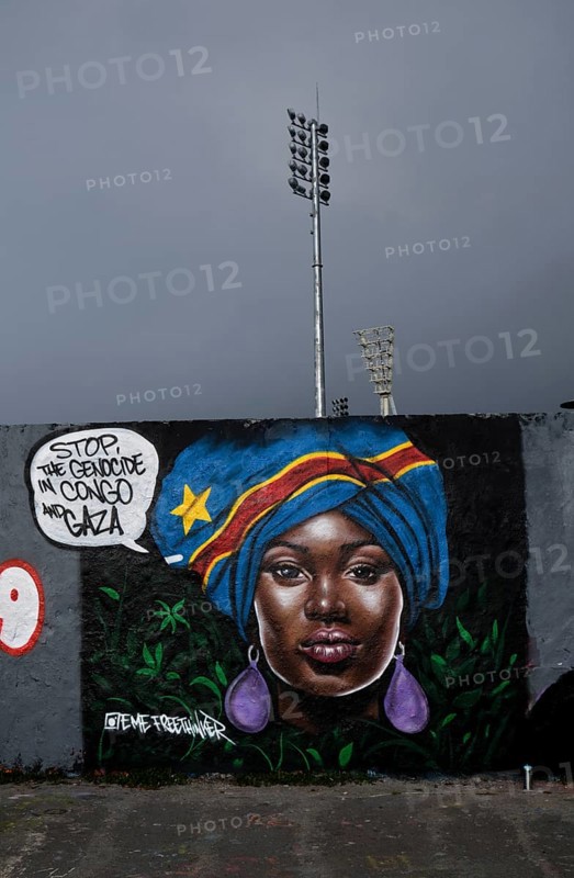 Germany, Berlin, 21.04.2024, Sunday afternoon in Mauerpark, Painting (Spray_Art) by Eme Freethinker, Stop the Genocide in Congo and GAZA, Europe