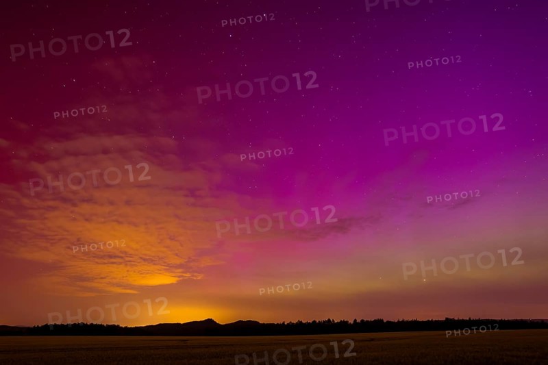 Northern lights over Saxon Switzerland, Ebenheit, Saxony, Germany, Europe