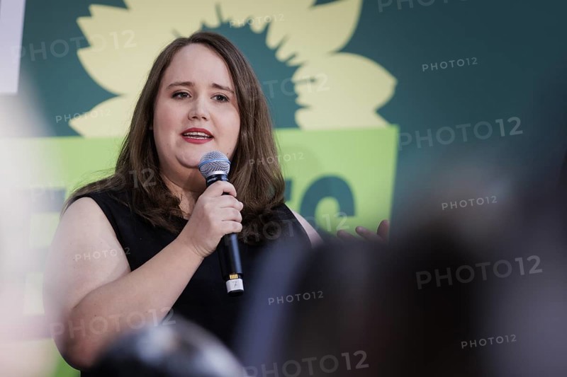 Ricarda Lang, Federal Chairwoman of Buendnis 90/DIE Gruenen, pictured at a press event in Berlin, 13 May 2024. The campaign tours for the European elections of Buendnis 90/DIE Gruenen start today
