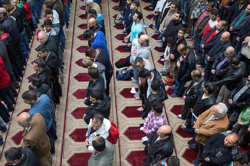 Muslims in Berlin gathered for prayer on 1 May 2015 at the Dar Assalam Mosque, Neukoelln Meeting Centre, NBS, Berlin, Berlin, Germany, Europe