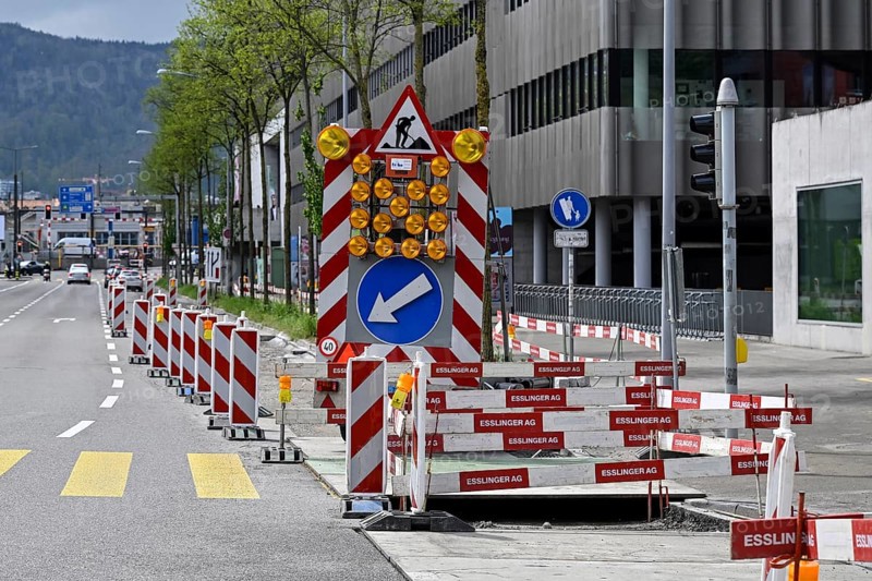 Road traffic construction site, Zurich, Switzerland, Europe